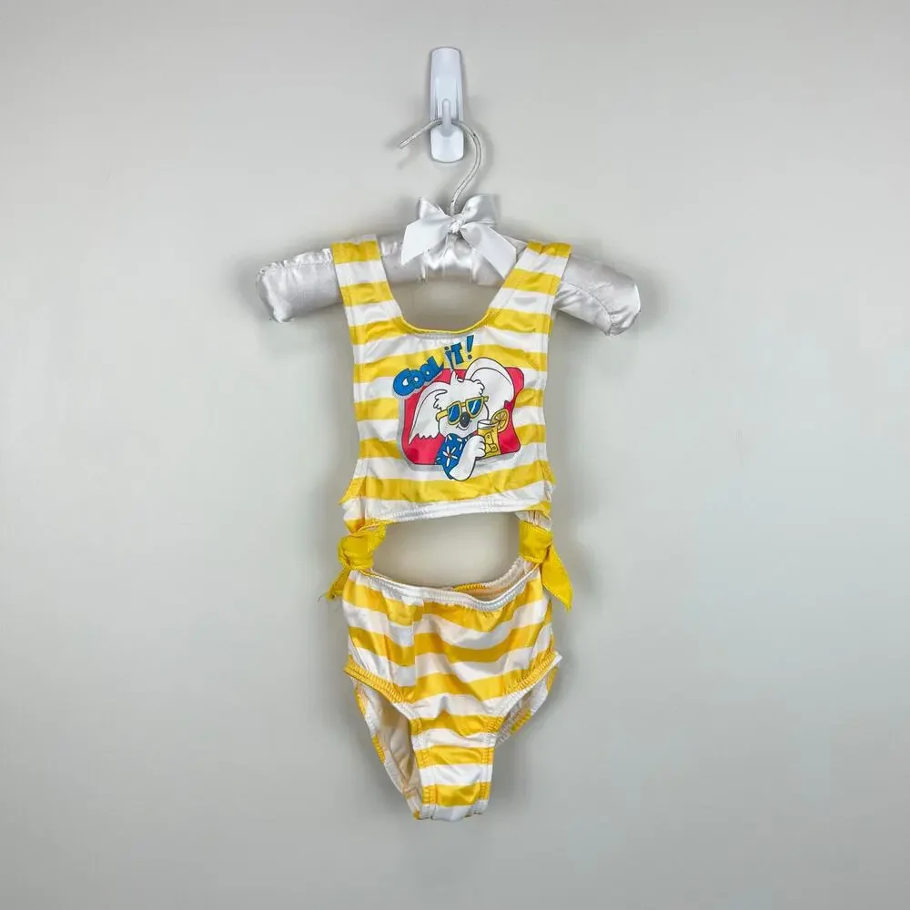Vintage Carter's Yellow Striped Cool It! Koala Bathing Suit 5T USA
